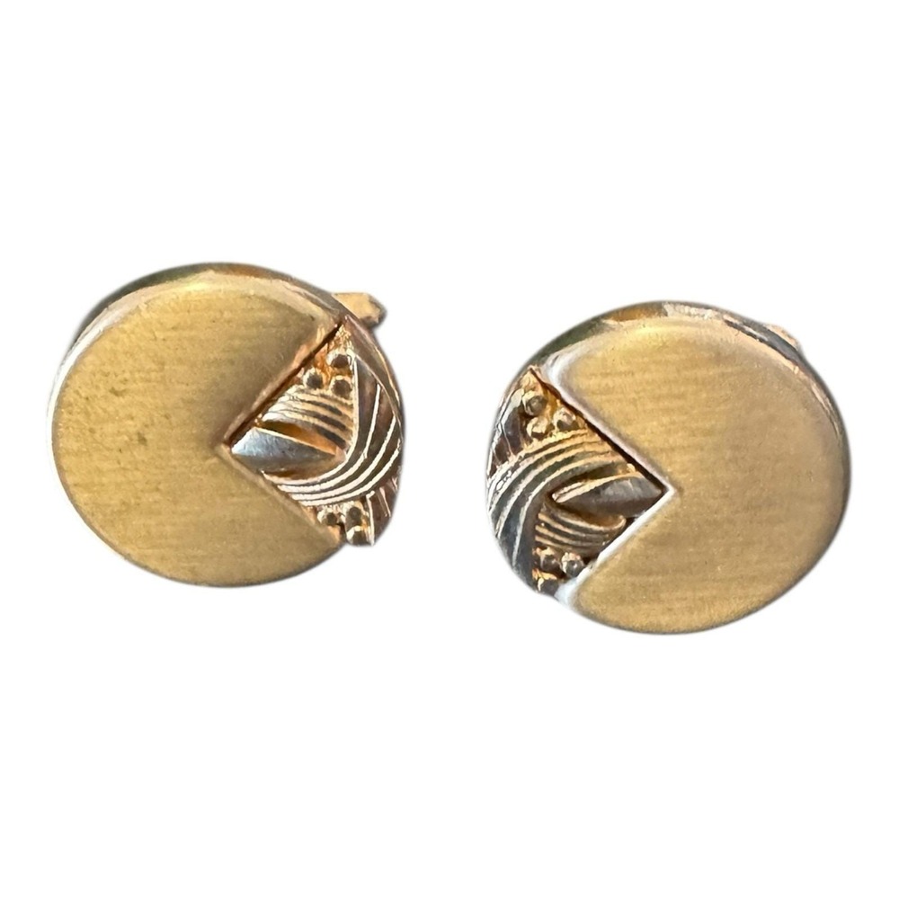 Vintage Swank Gold Tone Round Cufflinks‎ Textured Mid Century Design